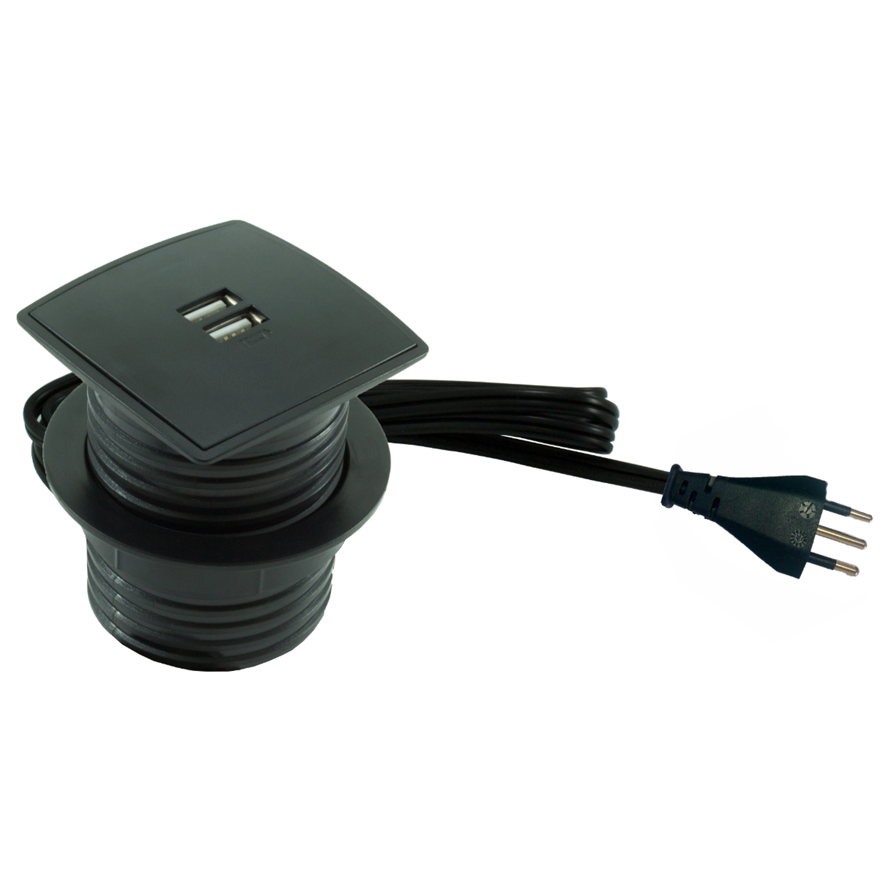 Módulo de Tomada 2USB 5V 2.1A com Cabo Preto Dutotec