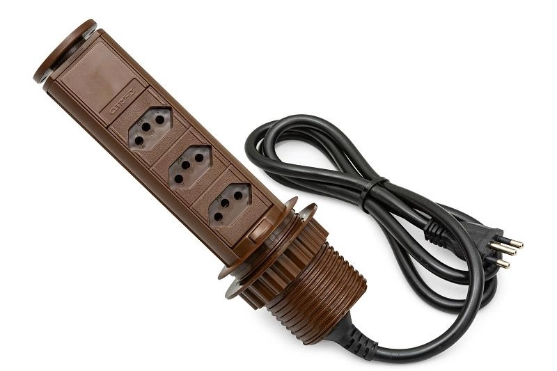 Torre Totem Retrátil Embutir 3 Tomada Elétrica 20a Cor Marrom