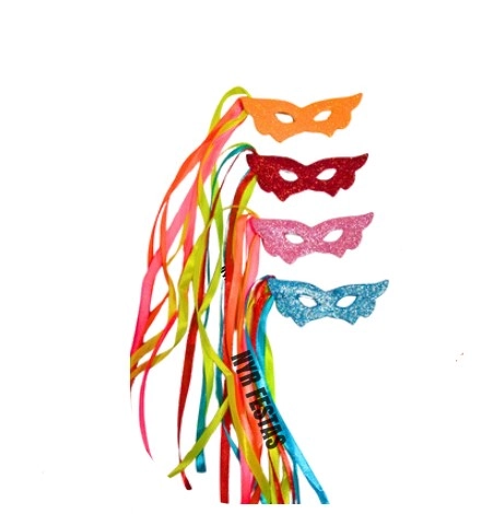 Presilha Mascara Carnaval C/ Fitas Tecido 20cm Nyr