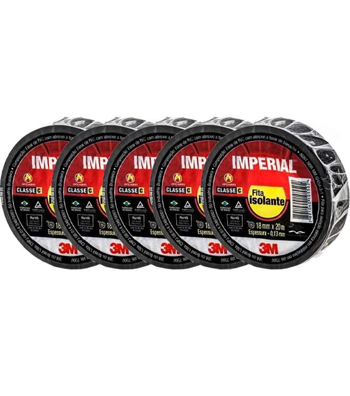 Kit 5 Fita Isolante 3m Imperial 18mmx20mt