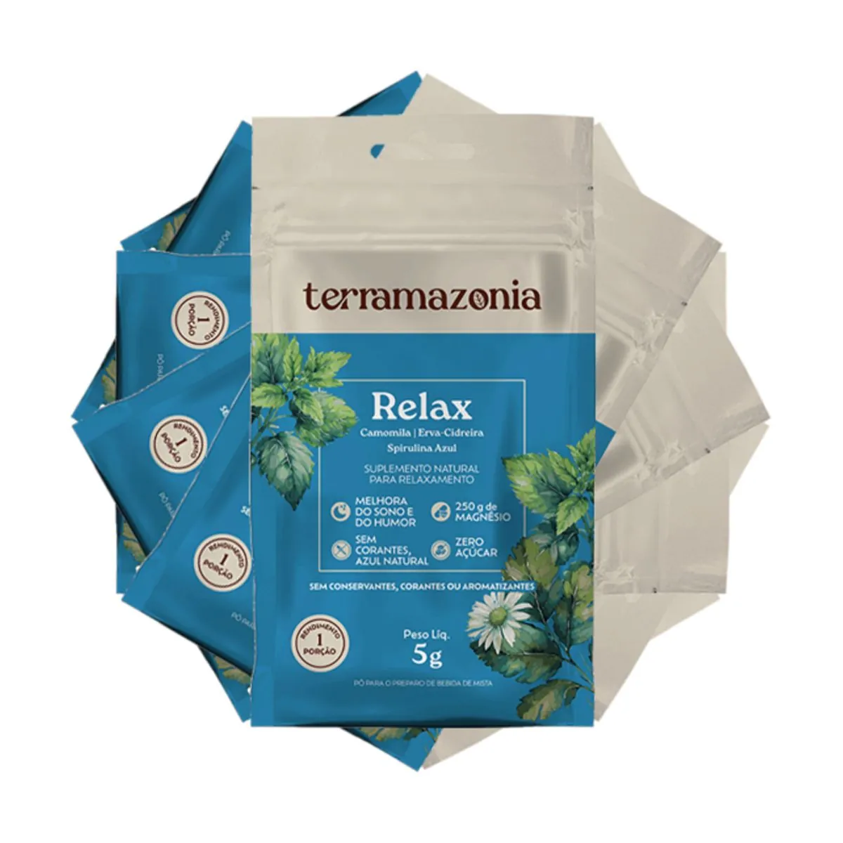 Kit 6X: Relax Camomila, Erva Cidreira e Spirulina Azul Sachê Terramazonia 5g
