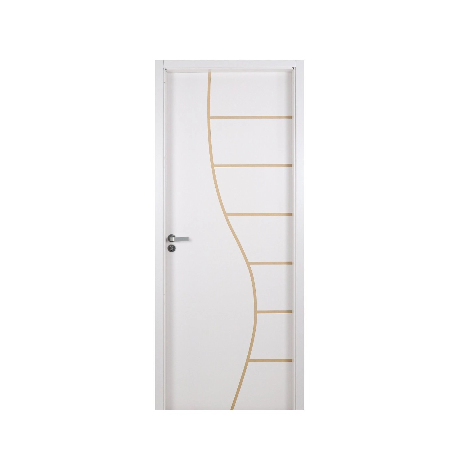 Kit Porta De Madeira Decorada 215x64cm Com Batente De Mdf Ultra 16cm Cantareira Mgm Abertura Direita Branco