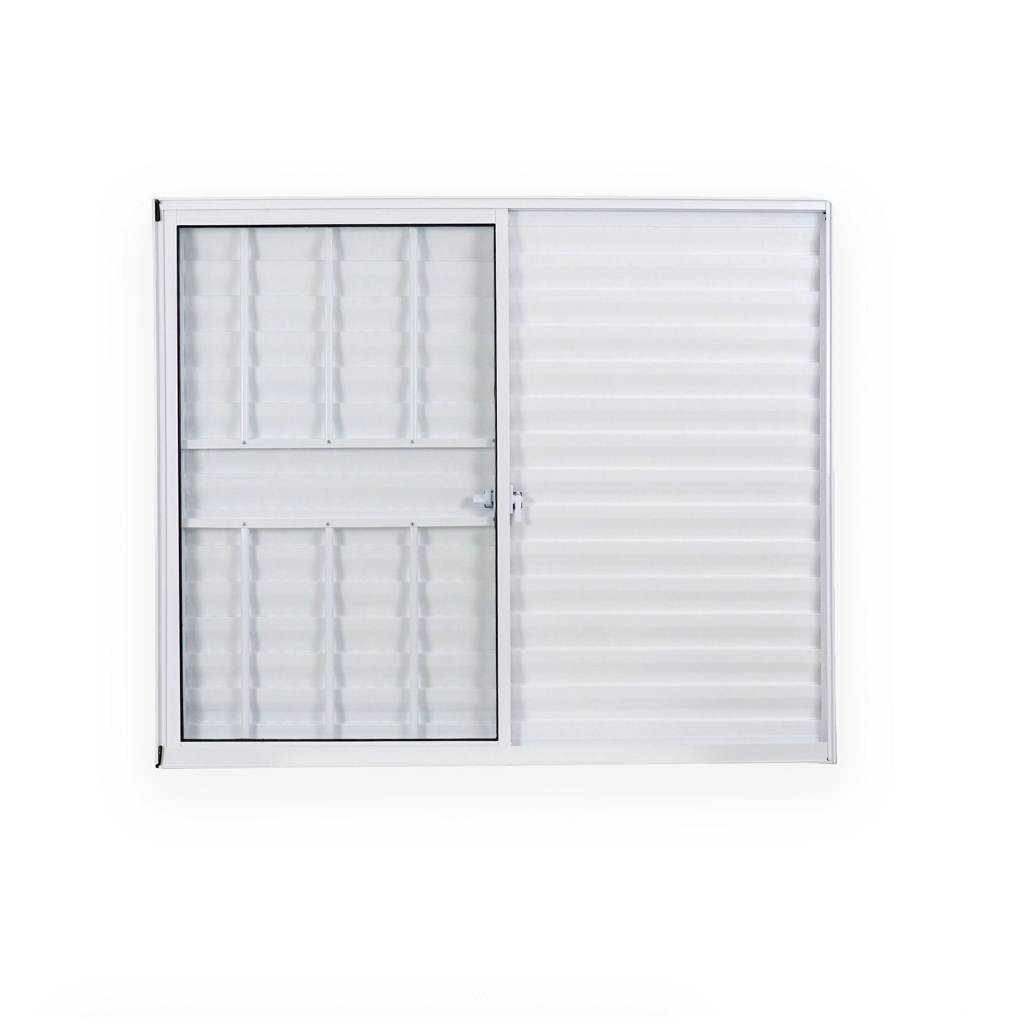 Janela De Alumínio Veneziana 100x150cm 3 Folhas 1 Fixa Com Grade E Vidro Liso Soft Plus Mgm Branco Branco