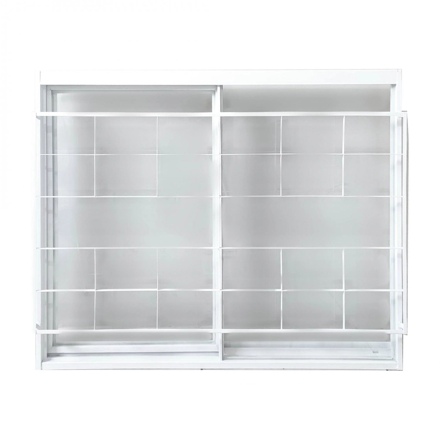 Janela De Aço De Correr 100x120cm 2 Folhas Com Grade Minas Sul Mgm Branco