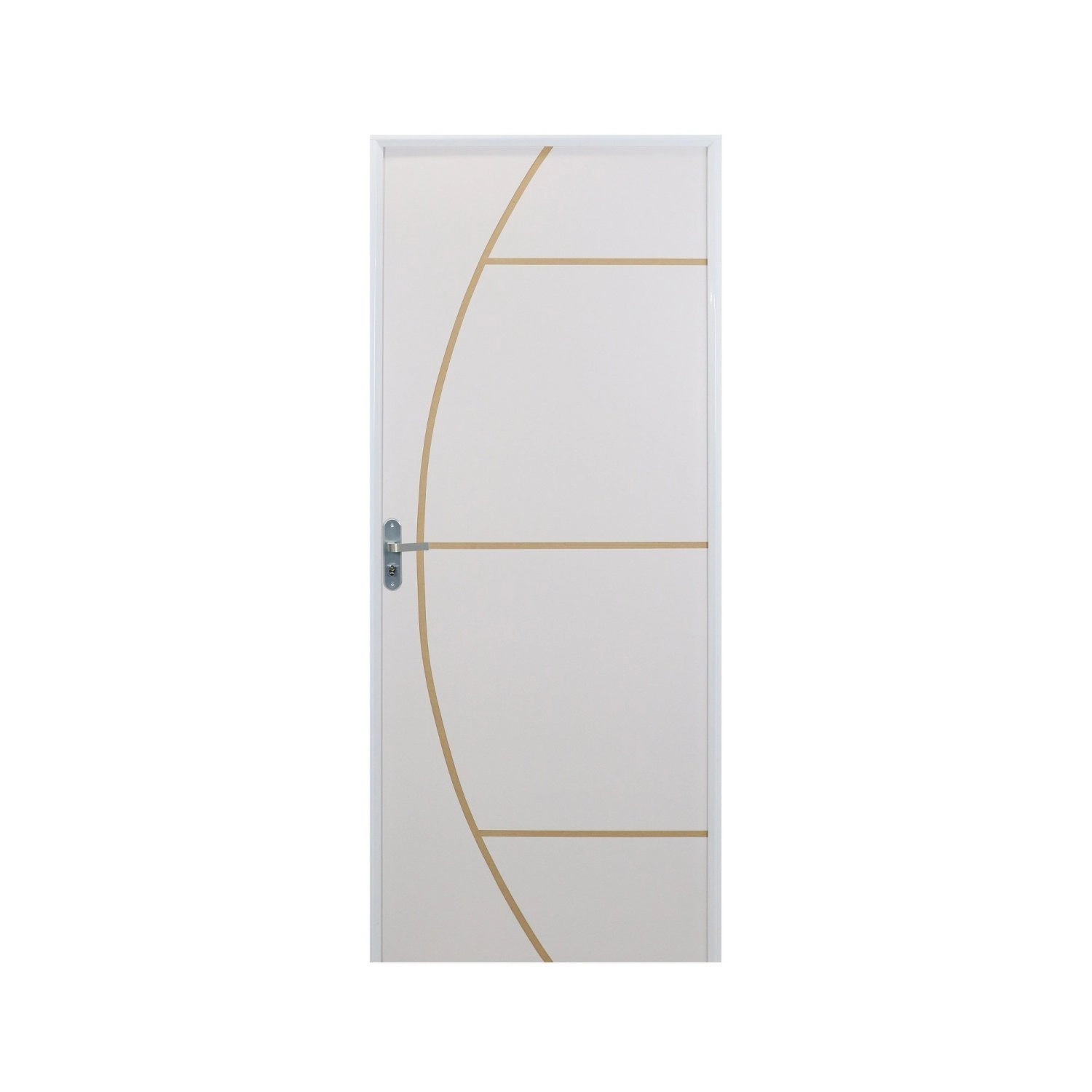 Kit Porta De Madeira Decorada 212x65cm Com Batente De Aluminio 3,6cm Gáucha Mgm Abertura Esquerda Branca