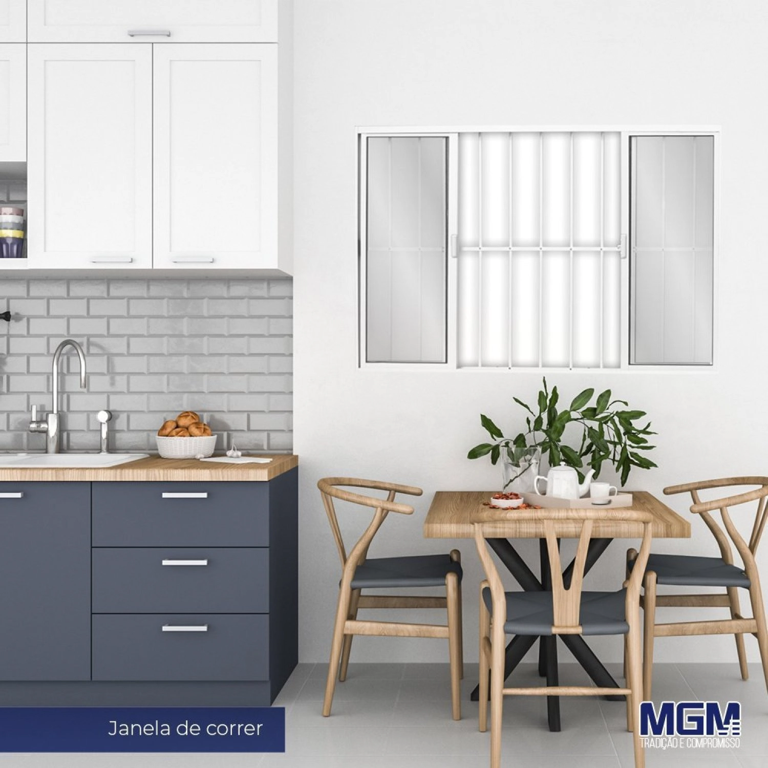 Janela De Alumínio De Correr 120x150cm 4 Folhas 2 Fixas Com Grade E Vidro Mini Boreal Linha Soft Mgm Branco Branco