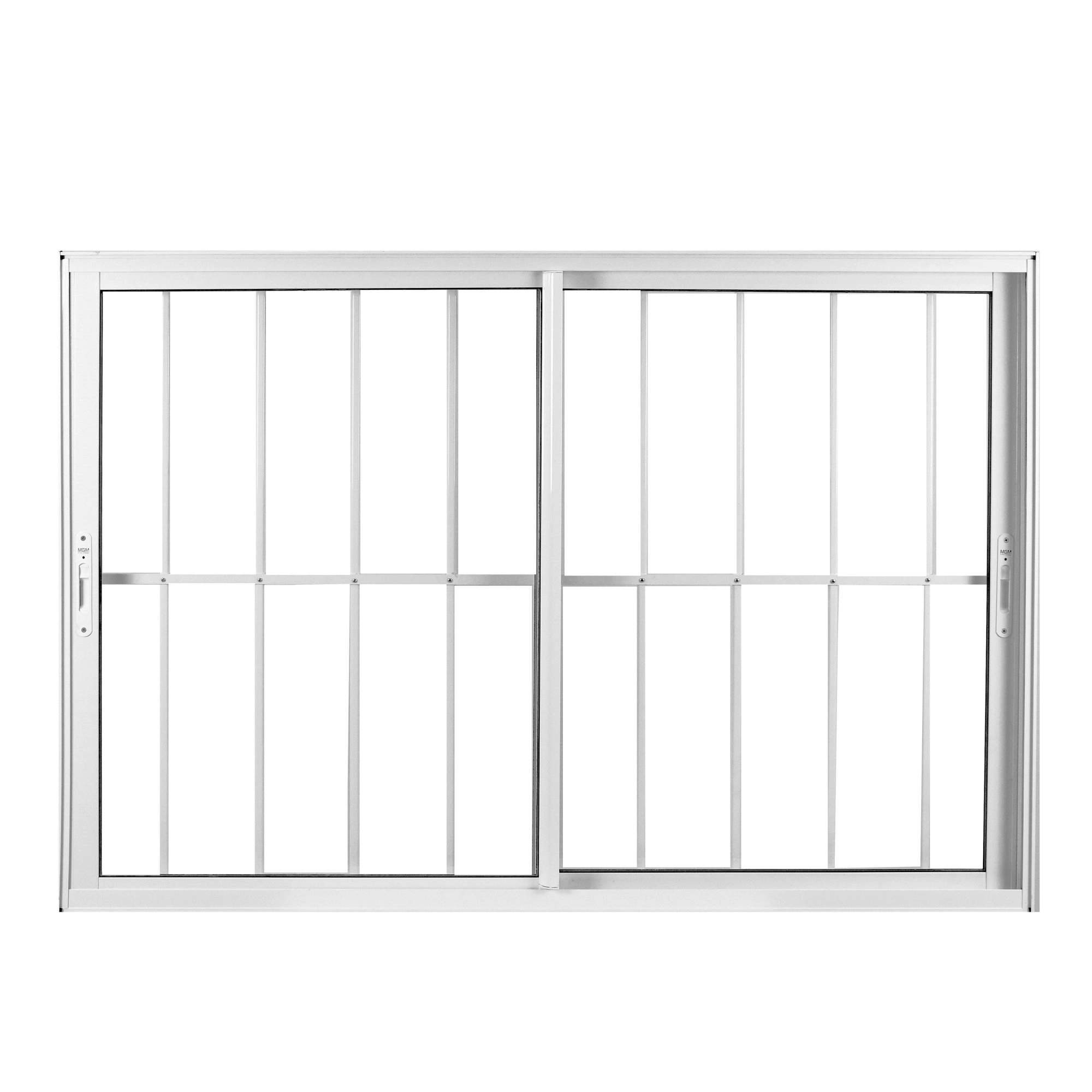 Janela De Alumínio De Correr 120x150cm 2 Folhas Com Grade E Vidro Mini Boreal Linha Soft Mgm Branco Branco