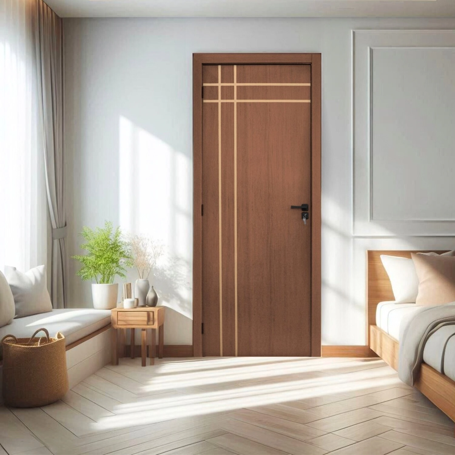 Kit Porta De Madeira Decorada 215x74cmbatente 16cm Mantiqueira Ipê