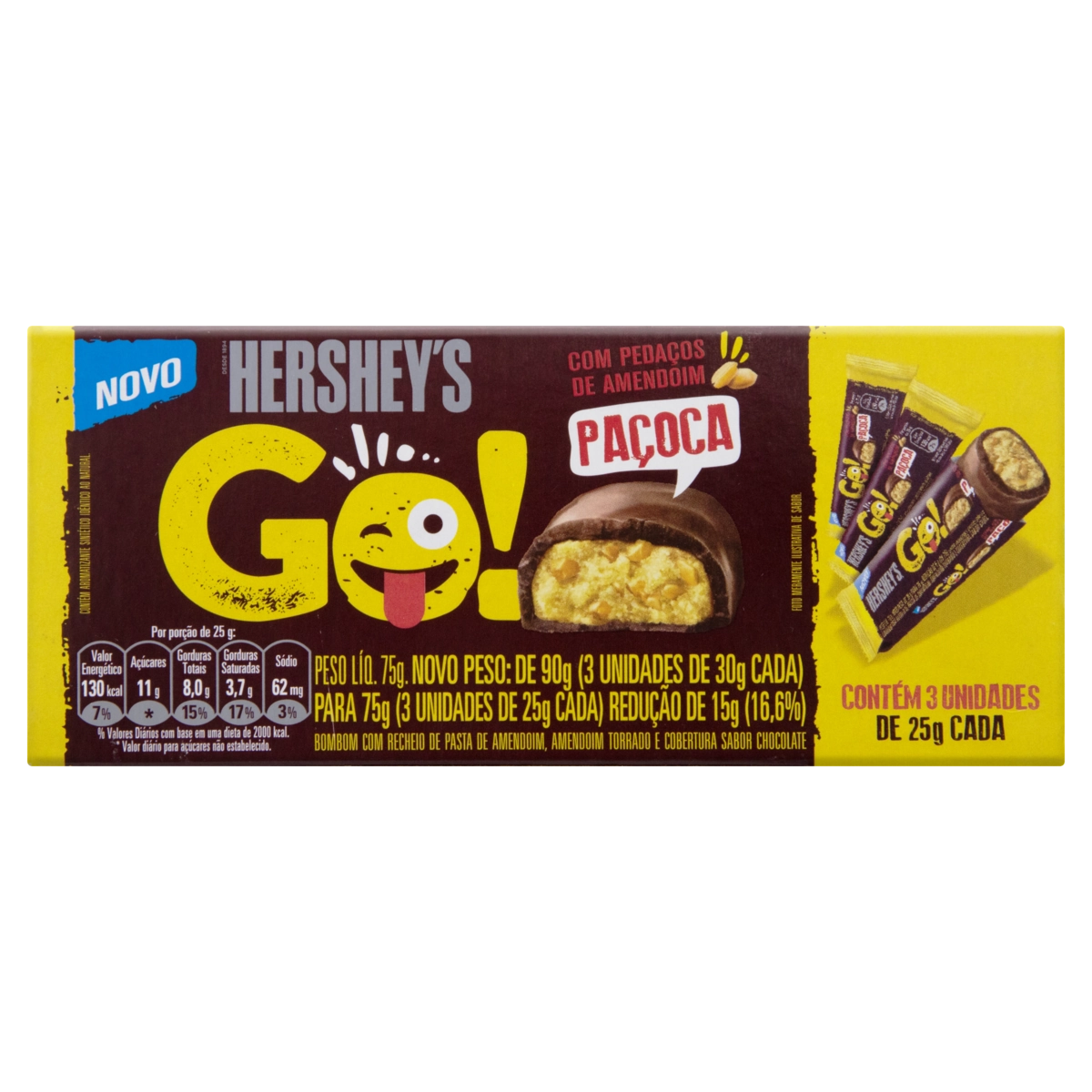 Pack Bombom Paçoca Hersheys Go Caixa 75g 3 Unidades