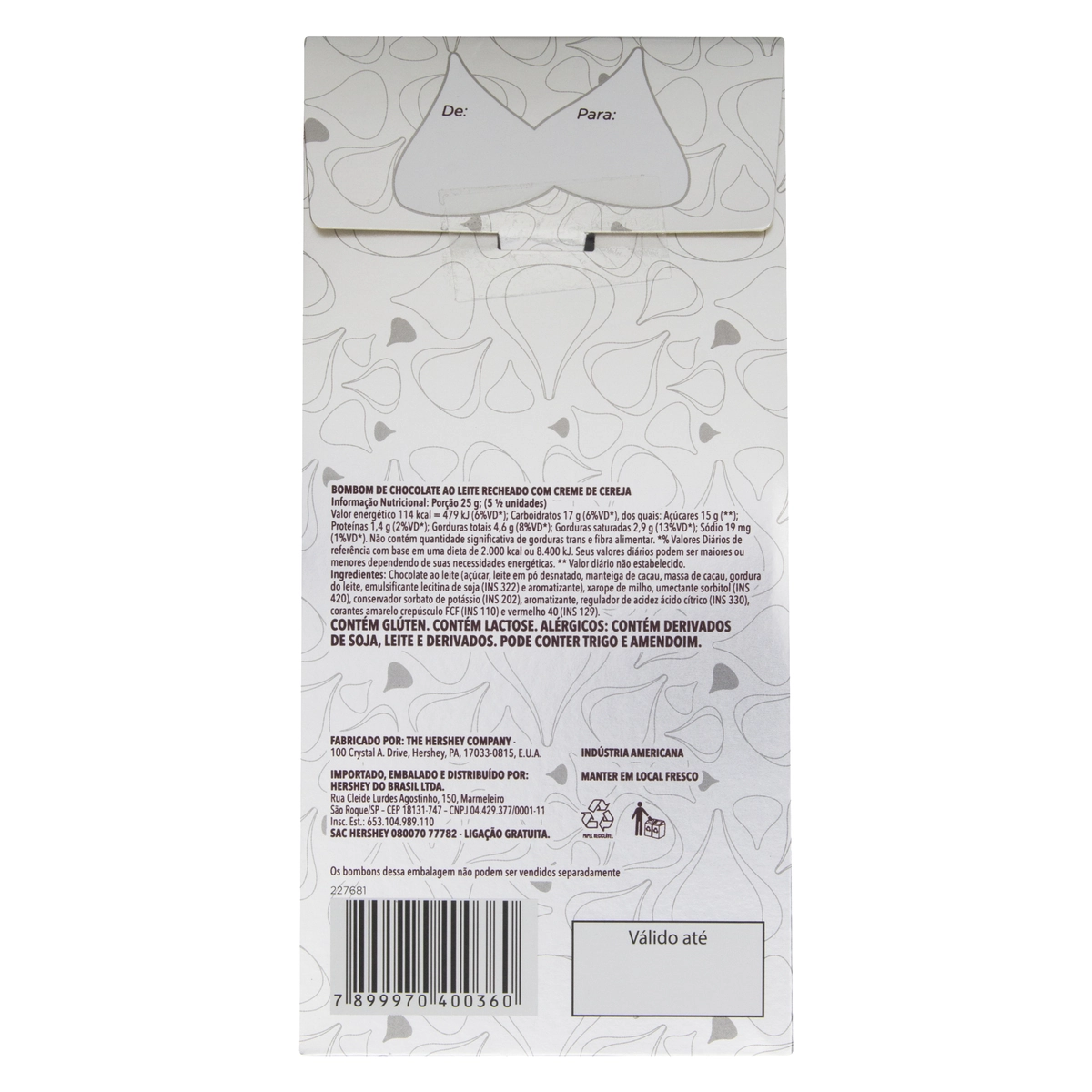 Bombom Cereja Hersheys Kisses Caixa 90g