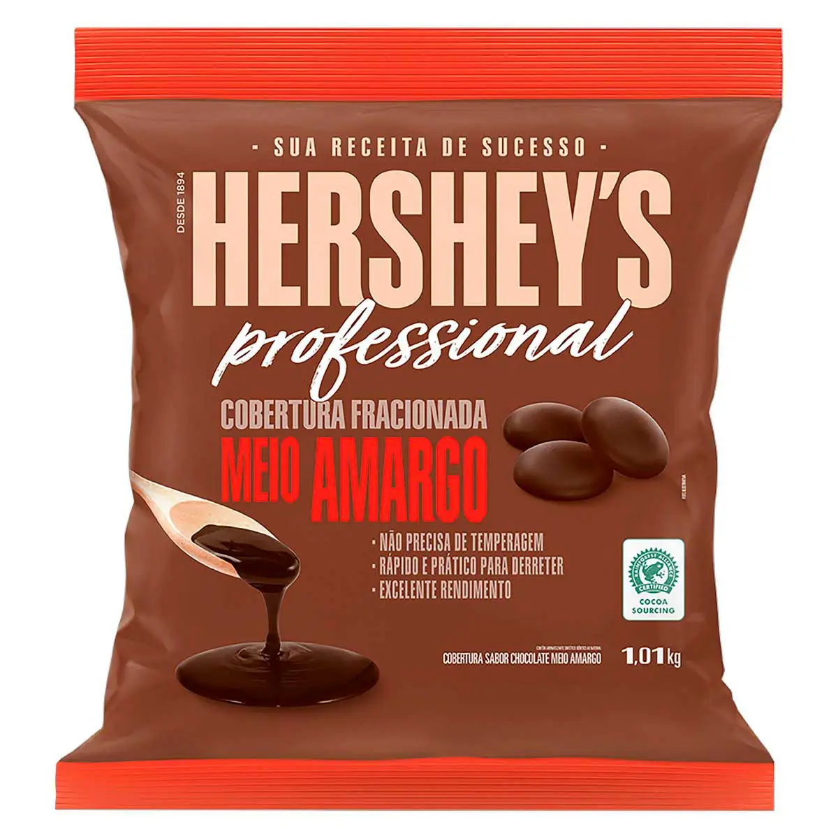 Cobertura em Moedas Fracionada Chocolate Meio Amargo Hershey's Professional Pacote 1,01 Kg