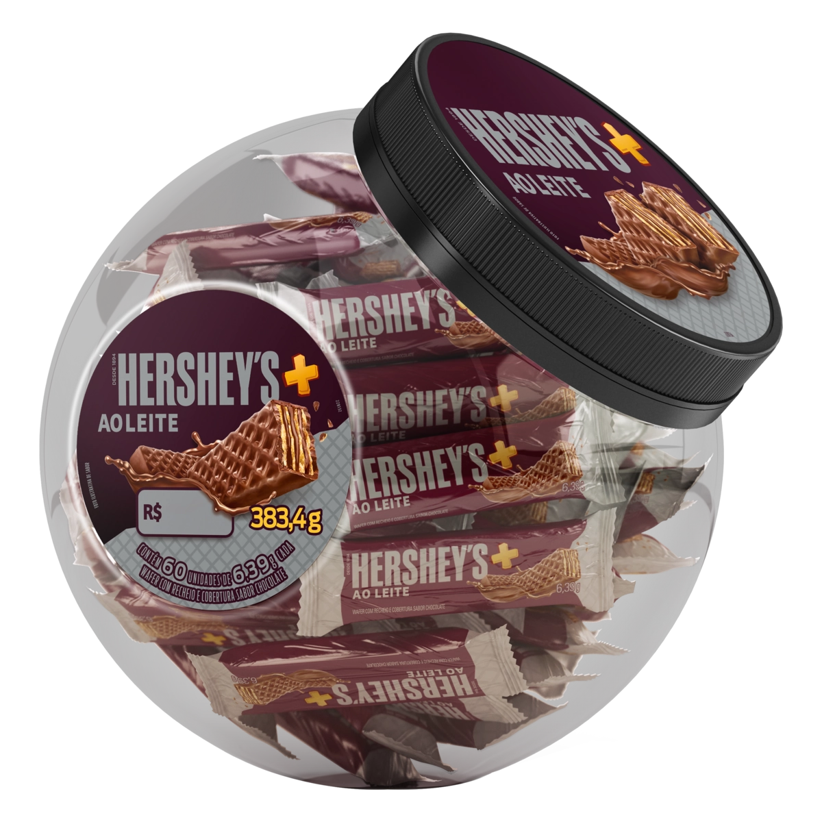 Pack Wafer Recheio E Cobertura Chocolate Ao Leite Hersheys Mais Pote 383,4g 60 Unidades