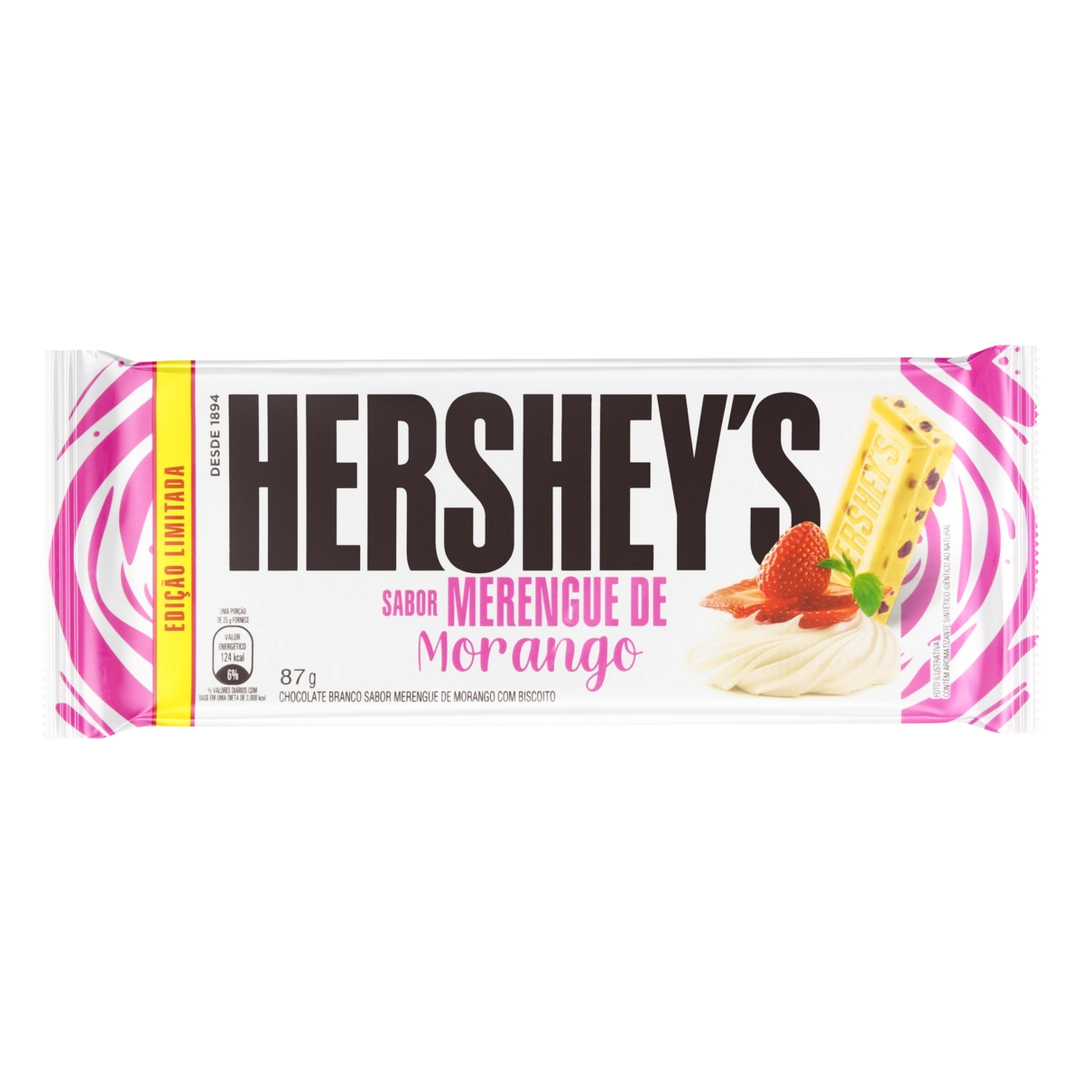 Chocolate Branco Com Biscoito Merengue De Morango Hersheys Pacote 87g