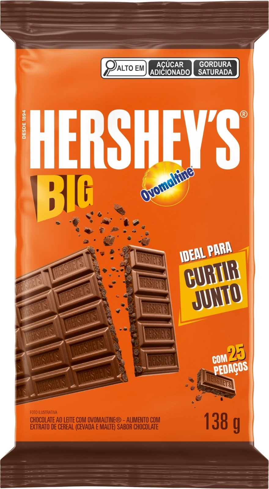 Chocolate Ao Leite Com Ovomaltine Hersheys Big Pacote 138g