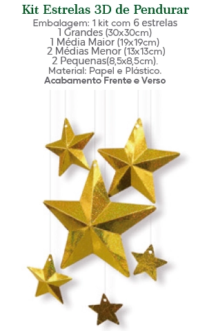 Kit Estrela 3d Pendurar Amarelo Gliter Marques