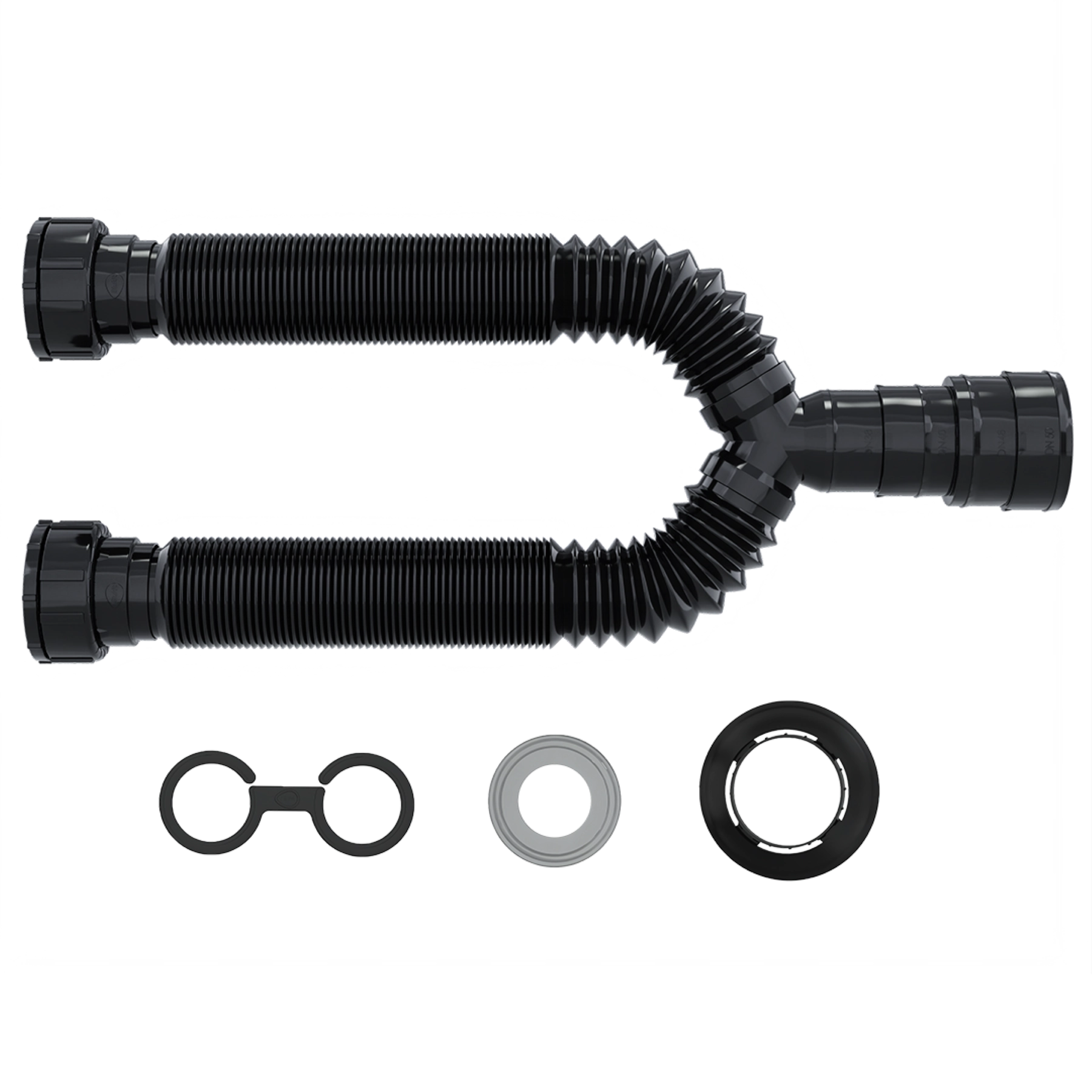 Sifão Extensível Duplo Preto com Canopla 70cm Blukit