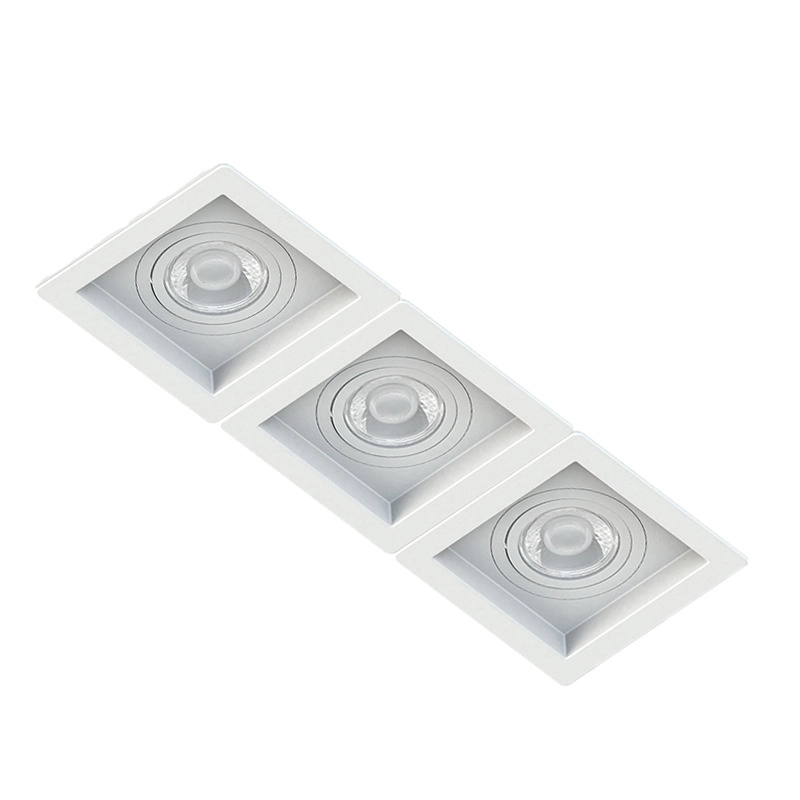 Spot Triplo Embutir Quadrado Recuado Branco Para Dicróica Gu10 Mr16