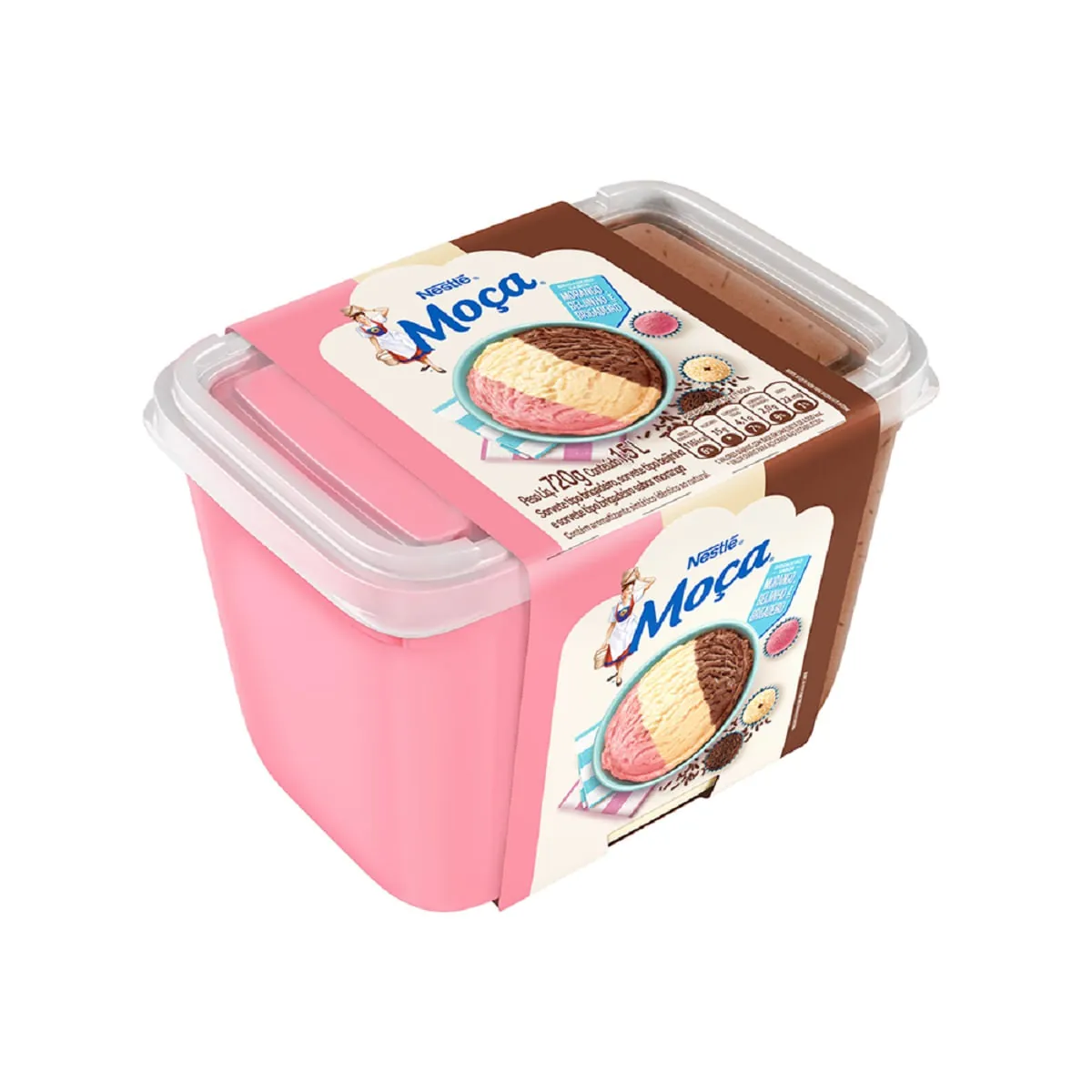 Sorvete Brigadeiro de Morango, Beijinho e Brigadeiro Moça Doceria Pote 1,5l