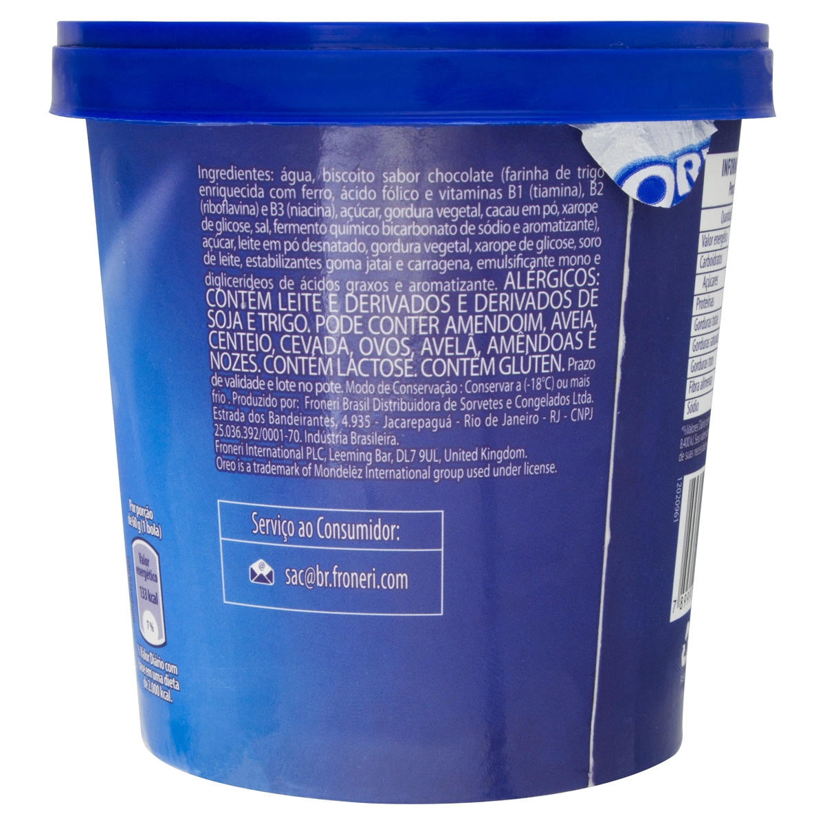 Sorvete Baunilha Com Pedaços De Biscoito De Chocolate Oreo Pote 260g