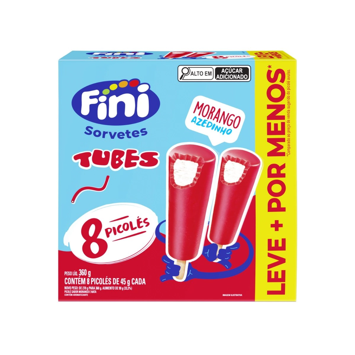 Pack Picolé Morango Azedinho Fini Tubes Caixa 360g 8 Unidades Leve Mais Pague Menos
