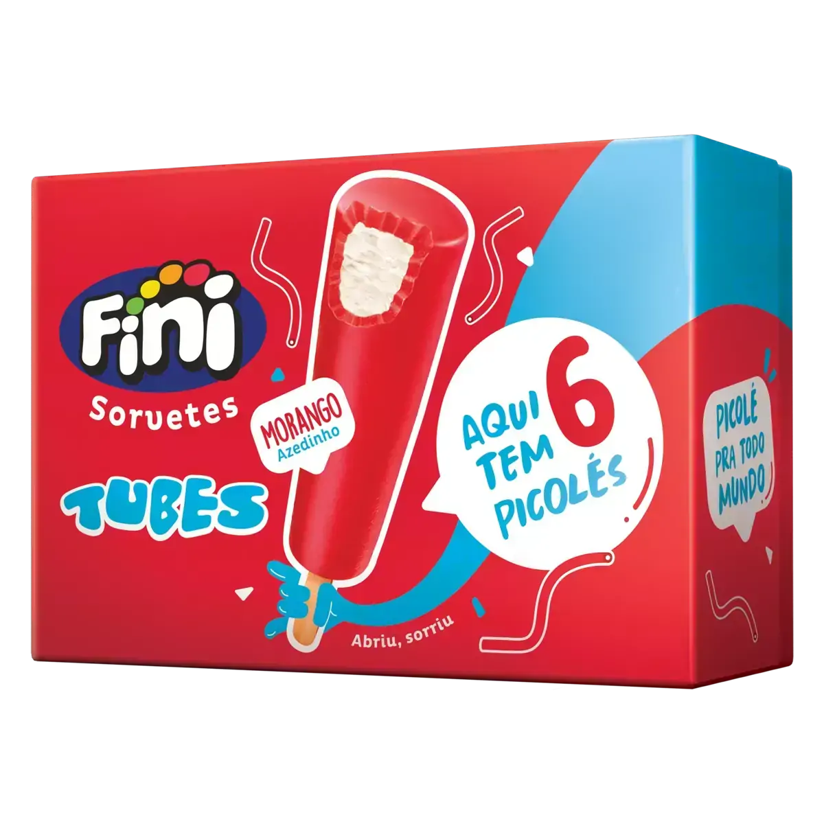 Pack Picolé Morango Azedinho FINI Tubes Caixa 270g 6 Unidades