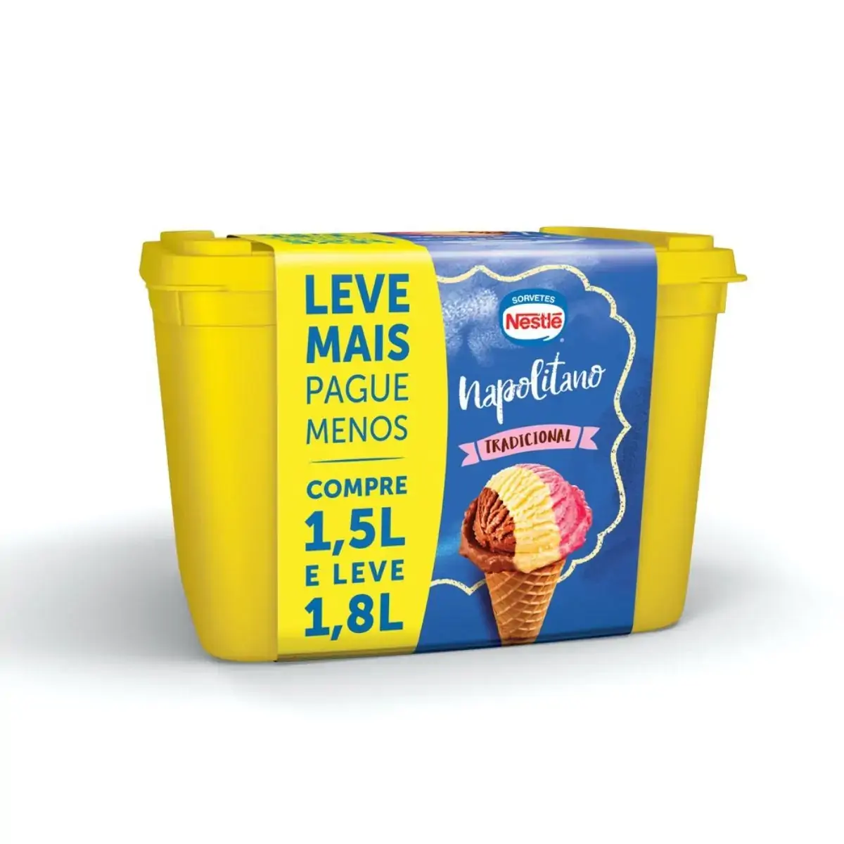 Sorvete Napolitano Tradicional Nestlé Pote Leve 1,8l Pague 1,5l