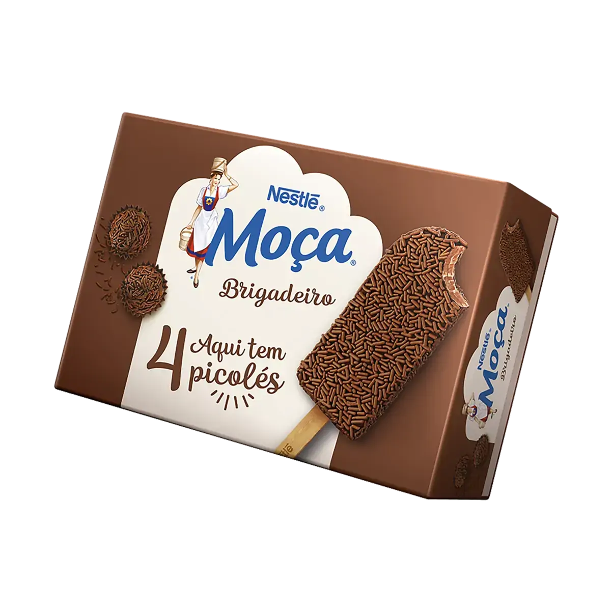 Pack Picolé Brigadeiro Moça Cobertura Chocolate Nestlé Caixa 252g 4 Unidades