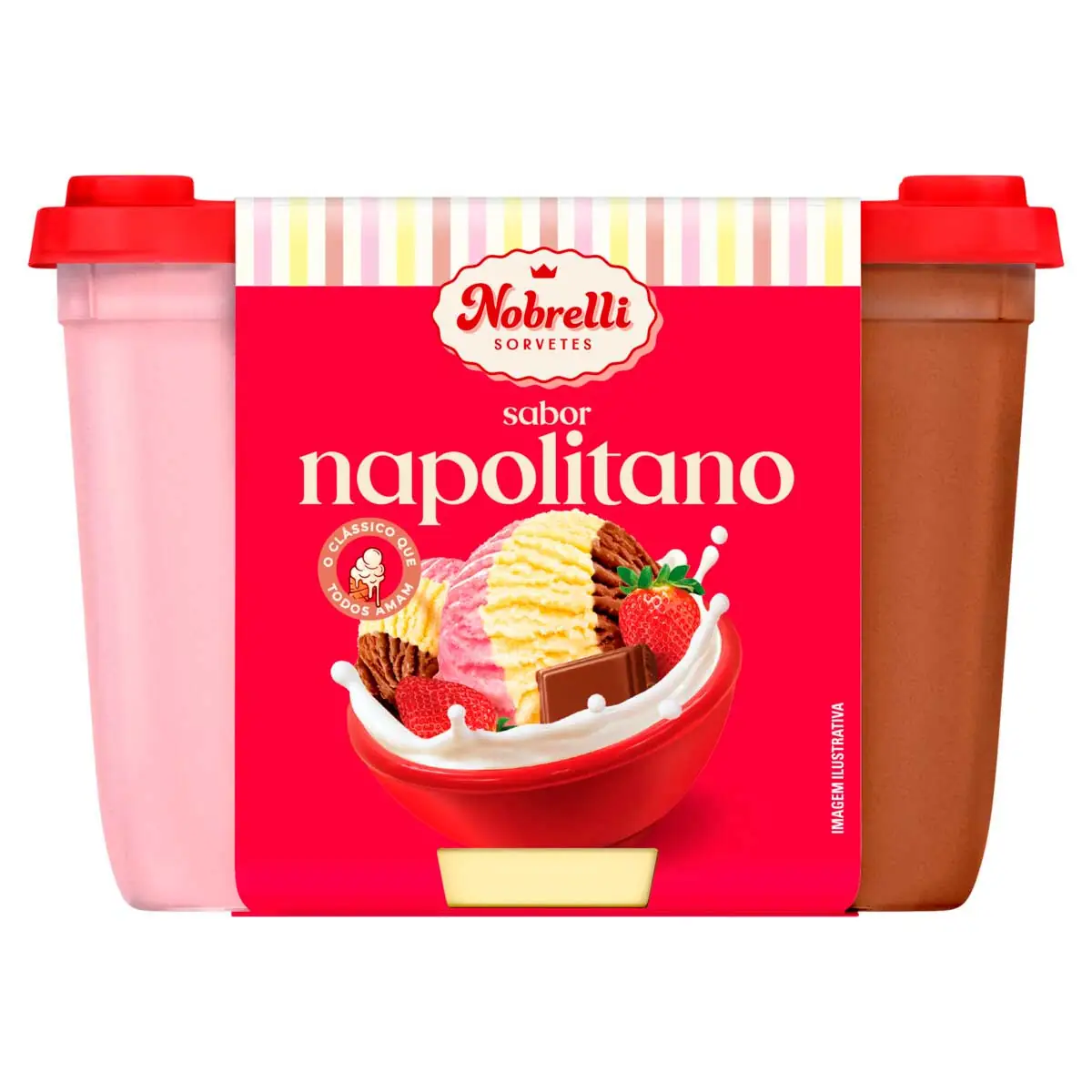 Sorvete Napolitano Sabores Chocolate, Creme e Morango Nobrelli 1,3L
