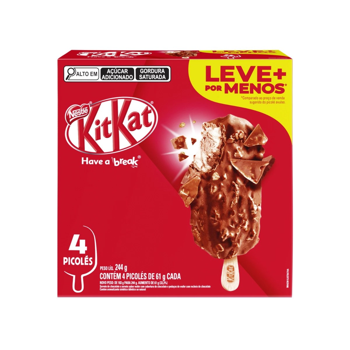 Pack Picolé Kitkat Nestlé Caixa 244g 4 Unidades Leve Mais Pague Menos
