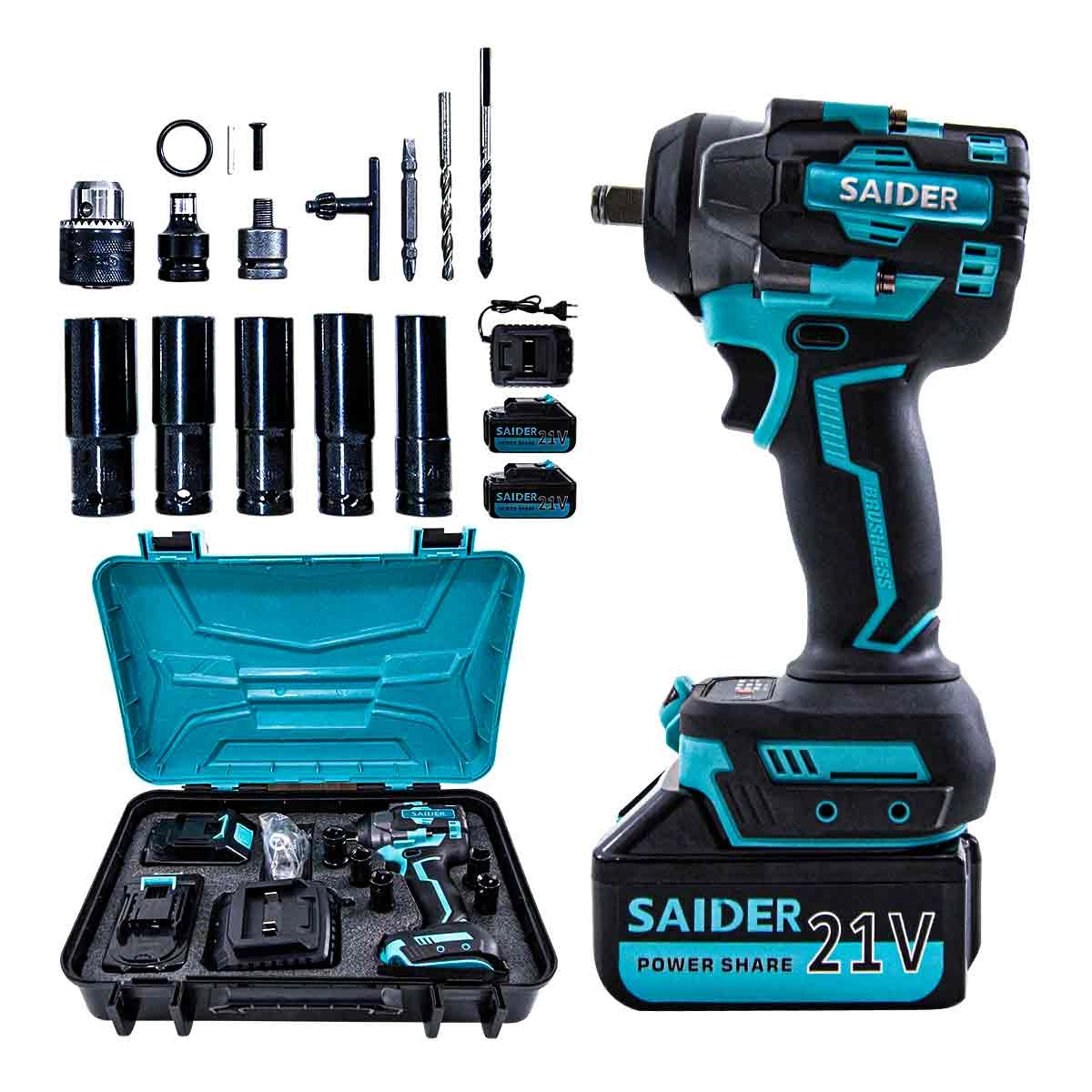 Parafusadeira Chave De Impacto 21v S/ Fio 550nm Saider Sa0004 + 2 Baterias