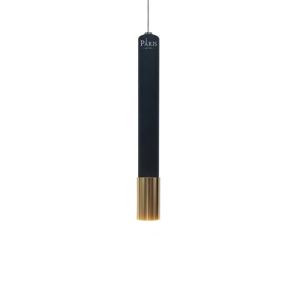 Pendente Tubo 27cm Preto Dourado Led 5w 3000k Bivolt Ds8144 Delis