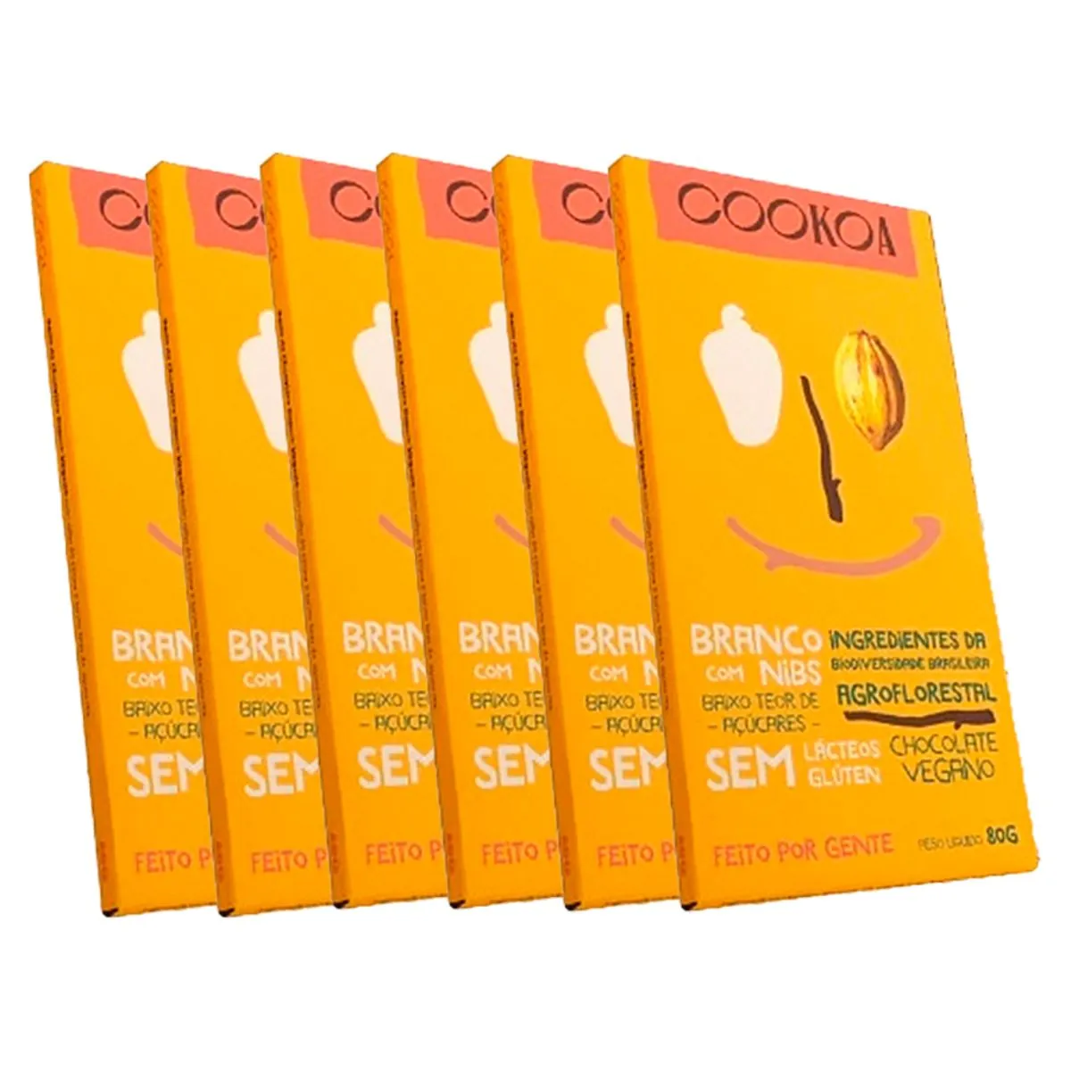 Kit 6X: Chocolate Branco com Nibs Vegano Cookoa 80g