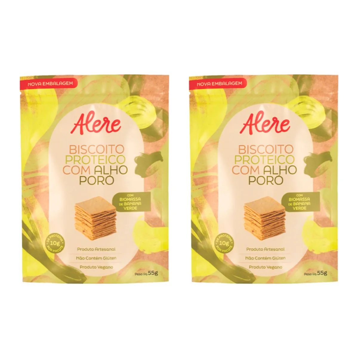 Kit 2X: Biscoito Proteico com Alho Poró Sem Glúten Alere 55g