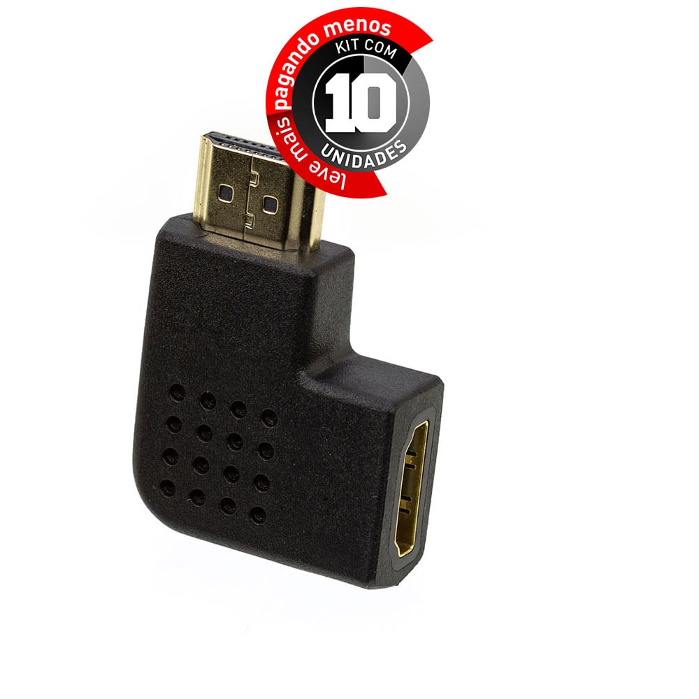 Kit Com 10 Adaptador 90 Graus Ponta Hdmi