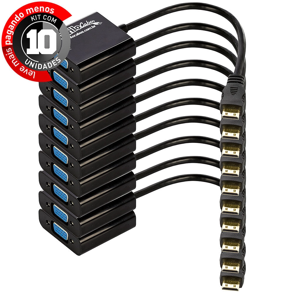 Kit Com 10 Cabos Conversor Adaptador Mini Hdmi Para Vga - Cirilo Cabos