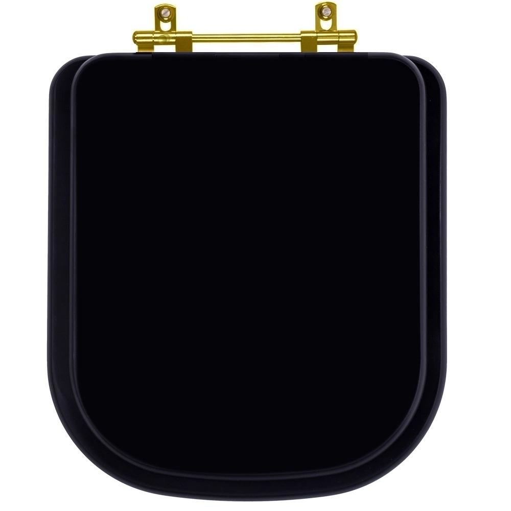 Assento Sanitário Poliester Quadra Preto Fosco Fer. Dourada