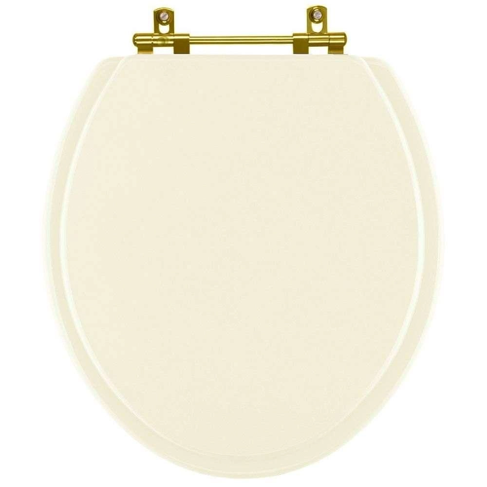 Assento Sanitário Poliester Convencional Oval Bege Claro Com Ferragem Dourada