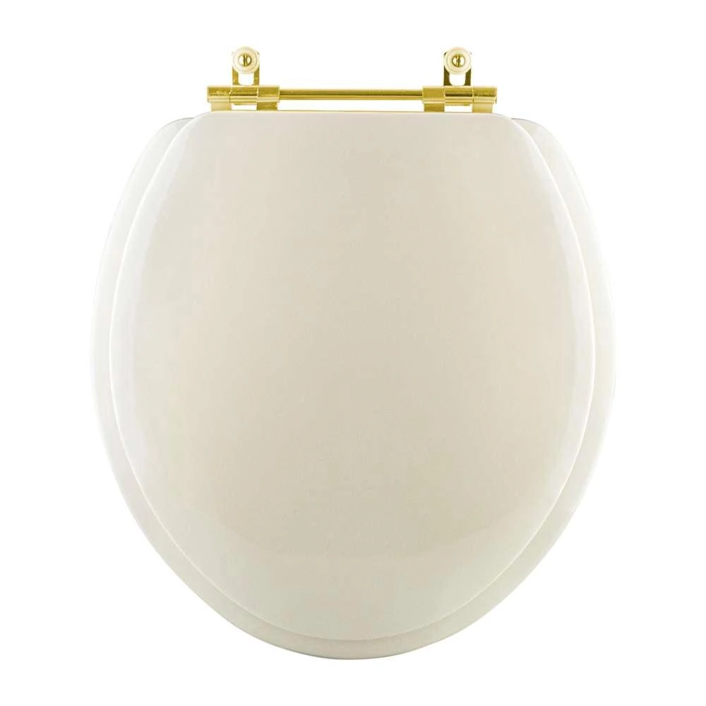 Assento Sanitario Almofadado Convencional Oval Universal Areia Com Ferragem Dourada