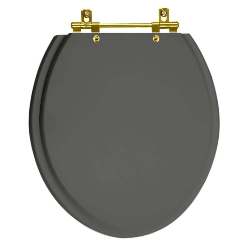 Assento Sanitário Convencional Oval Universal Cinza Escuro Com Ferragem Dourada
