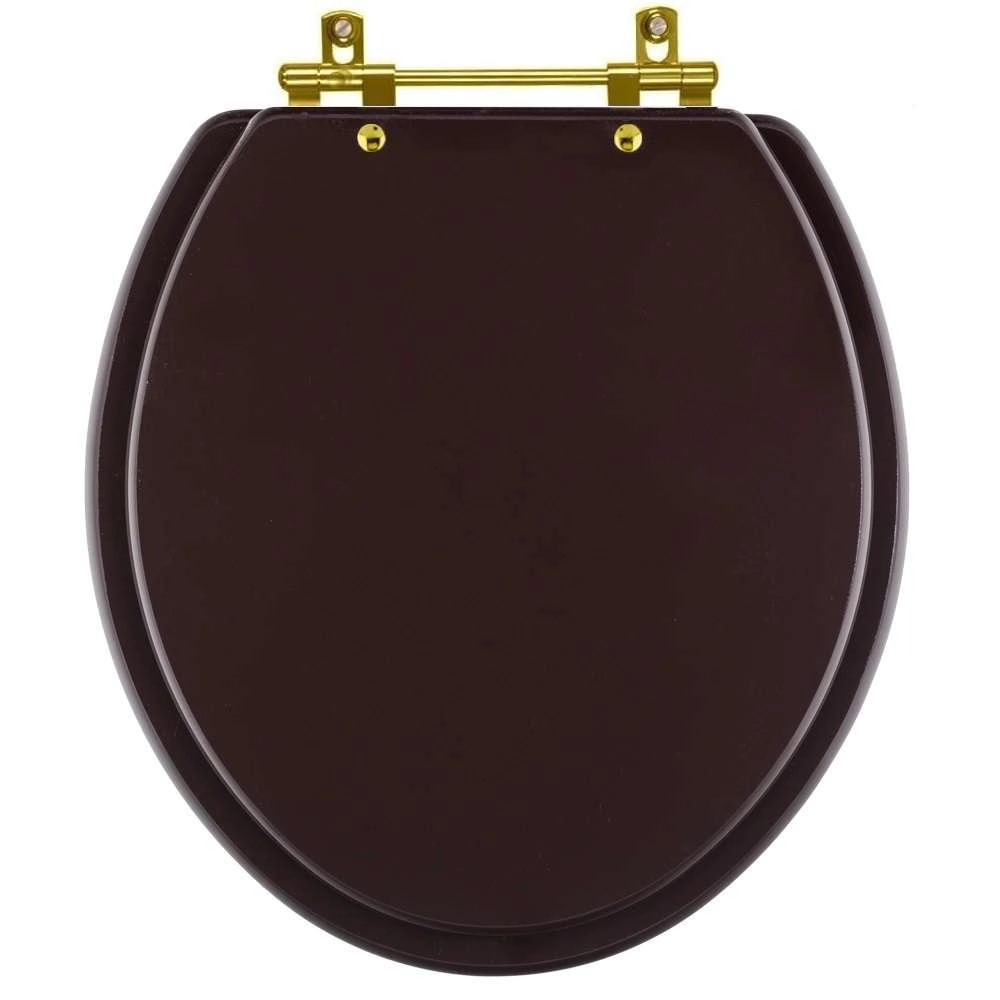 Assento Sanitário Convencional Oval Universal Marrom Fosco Com Ferragem Dourada