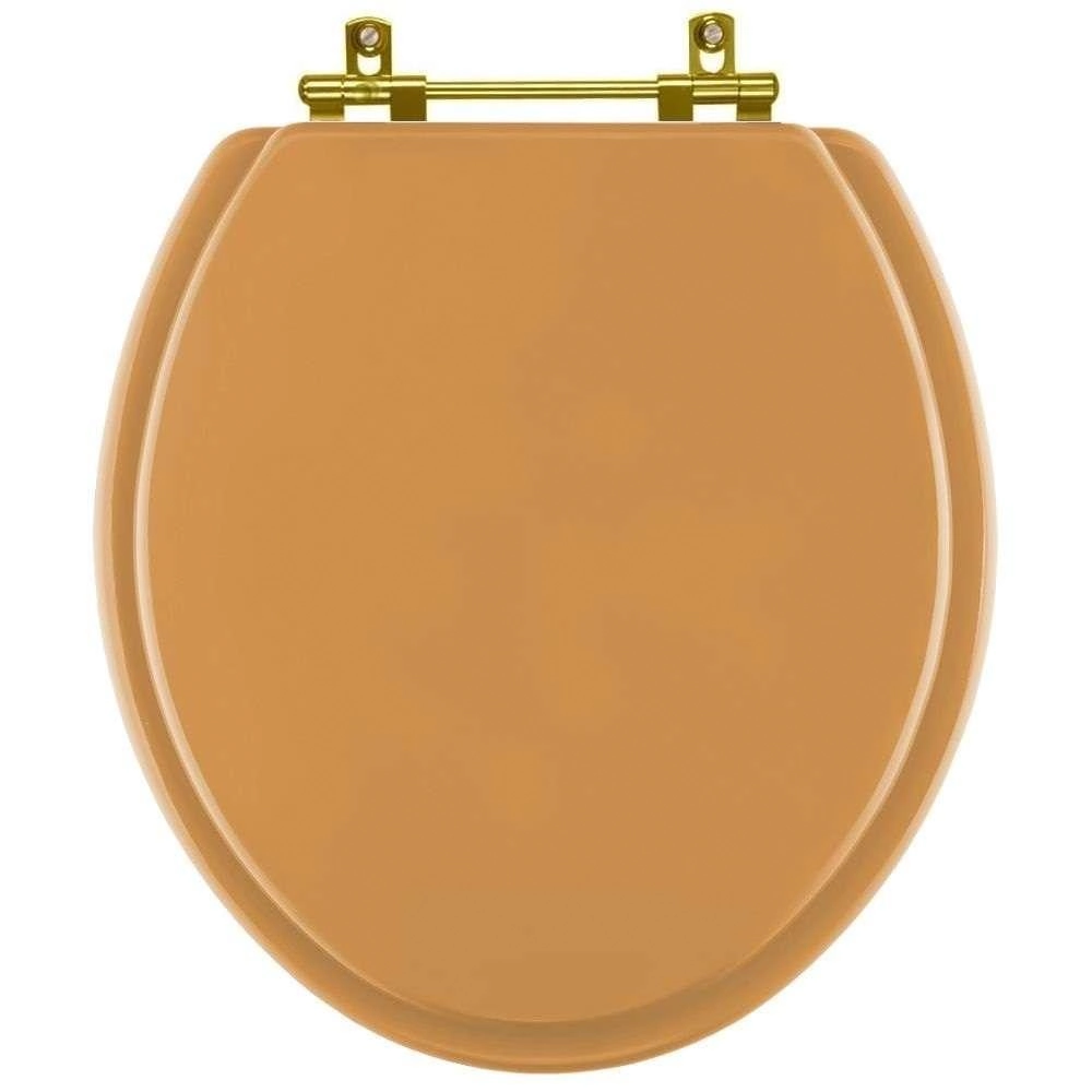 Assento Sanitario Poliéster Convencional Universal Oval Amarelo Terra Com Ferragem Dourada