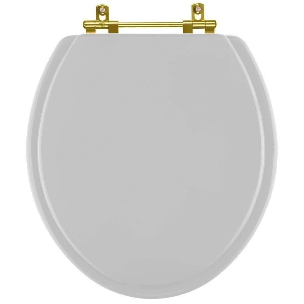 Assento Sanitario Poliéster Convencional Universal Oval Cinza Claro Com Ferragem Dourada