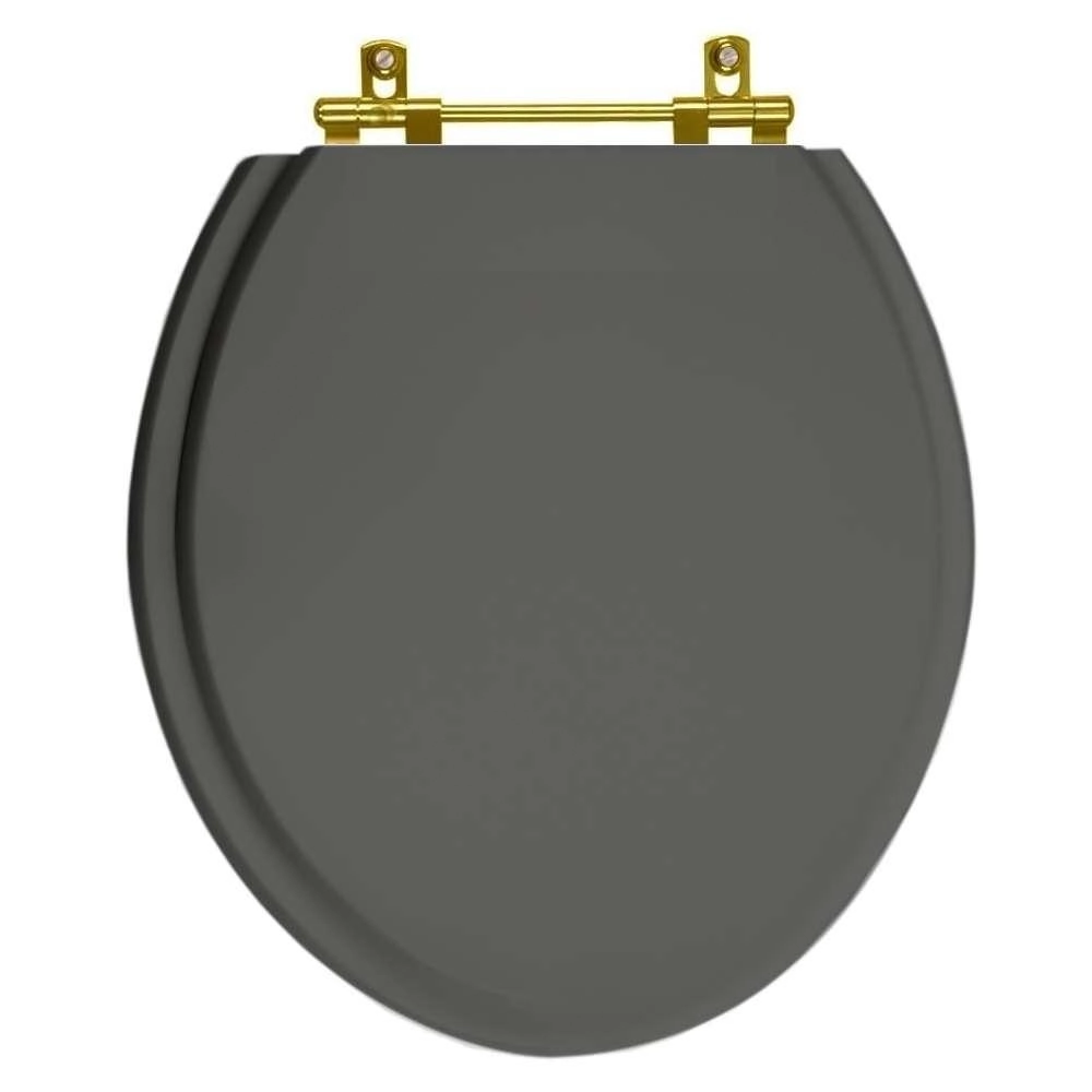 Assento Sanitario Poliéster Convencional Universal Oval Cinza Escuro Com Ferragem Dourada