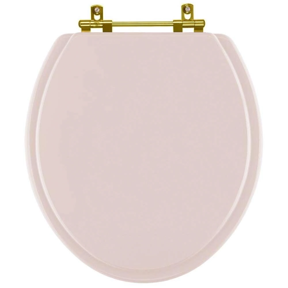 Assento Sanitario Poliéster Convencional Universal Oval Salmão Com Ferragem Dourada