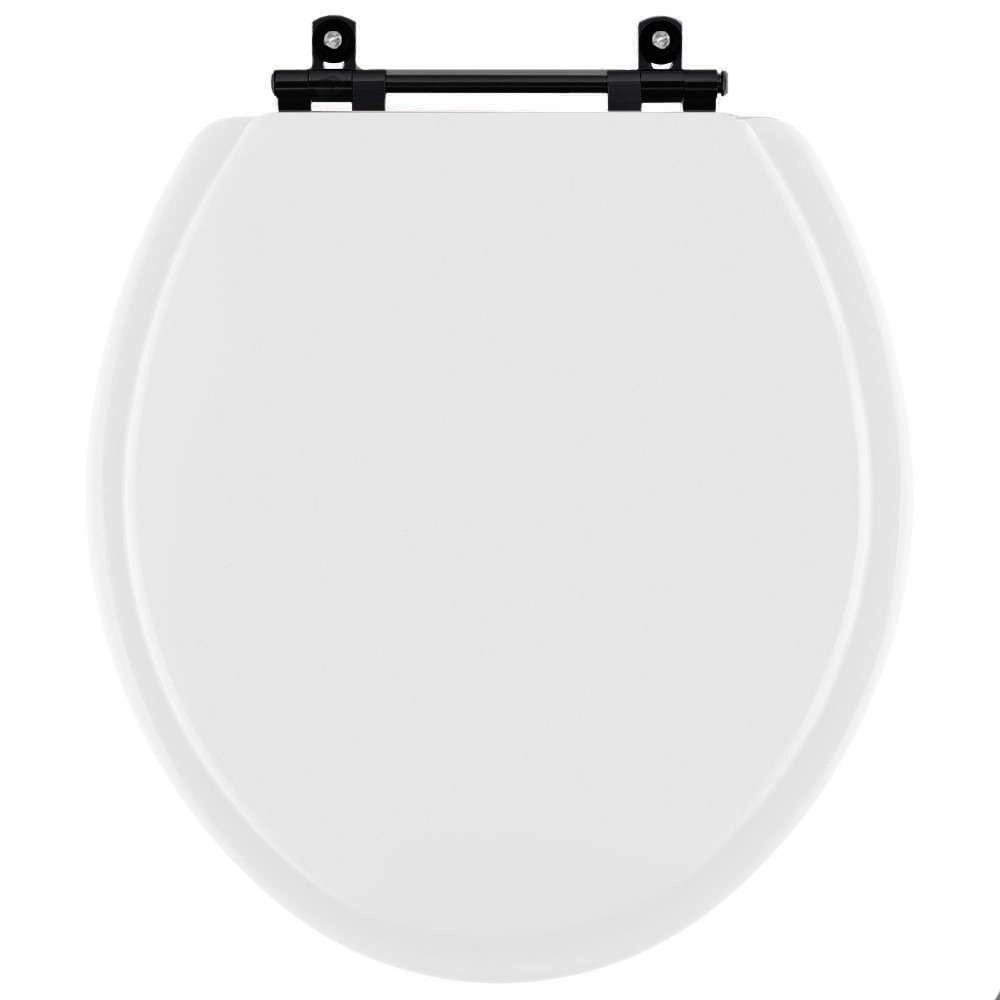 Assento Sanitario Poliéster Convencional Universal Oval Branco Com Ferragem Preta