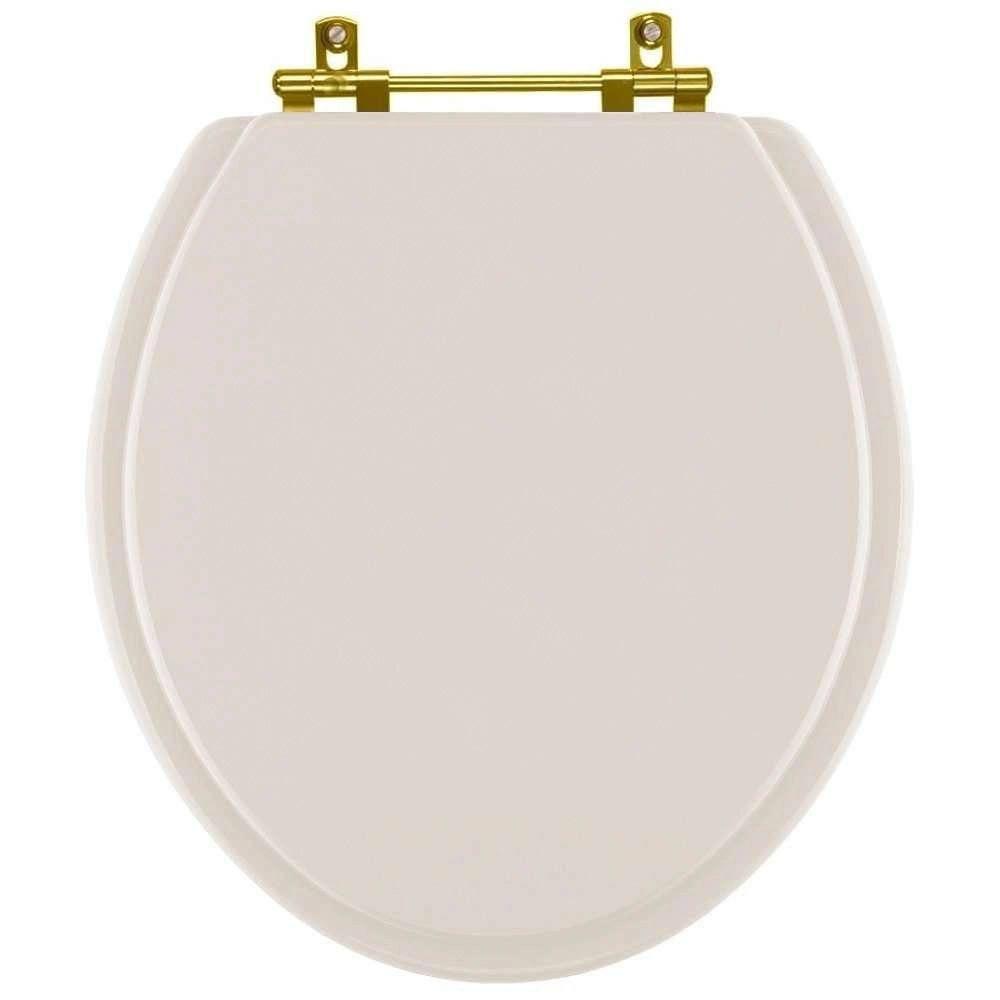 Assento Sanitario Poliéster Convencional Universal Oval Amendoa Com Ferragem Dourada