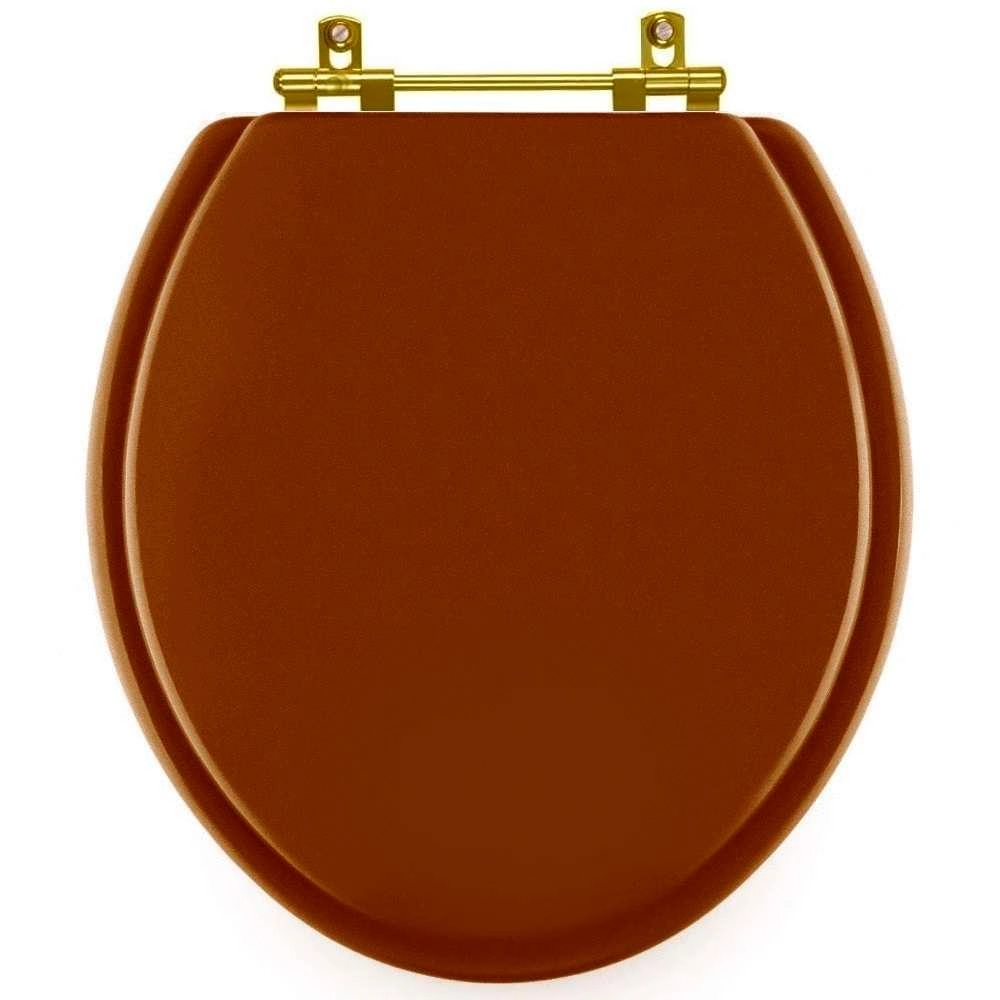Assento Sanitario Poliéster Convencional Universal Oval Caramelo Com Ferragem Dourada