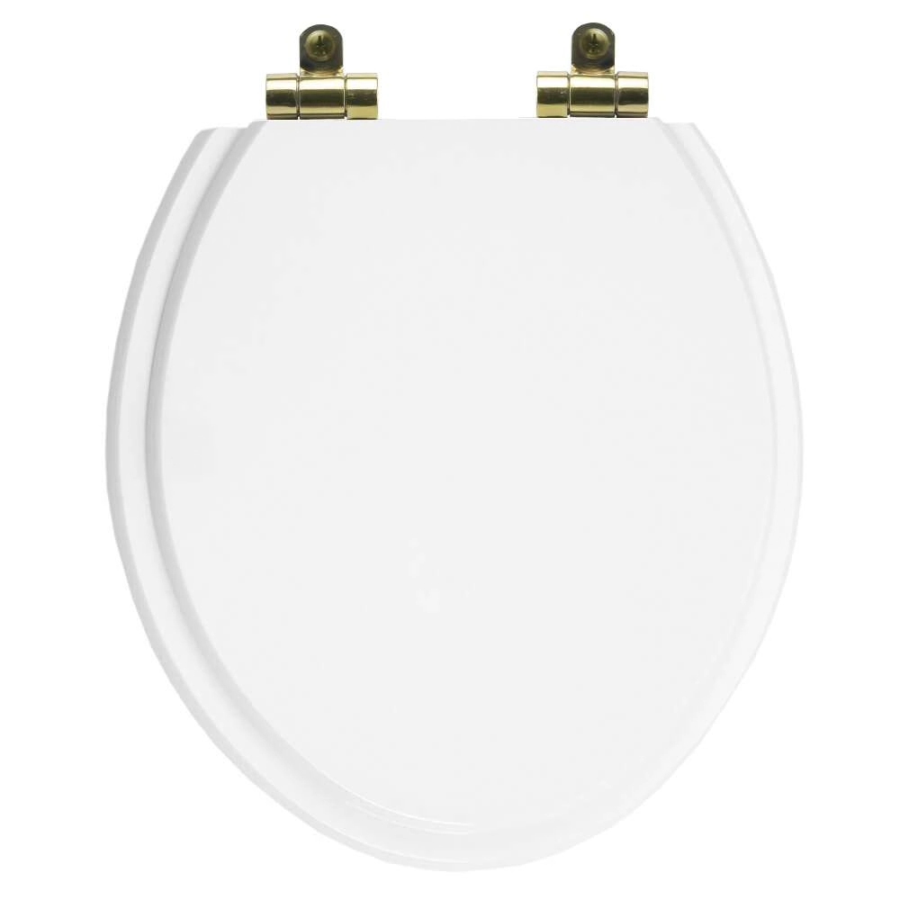 Assento Sanitário Poliéster Soft Close Oval Branco Para Todas As Marcas Com Ferragem Dourada