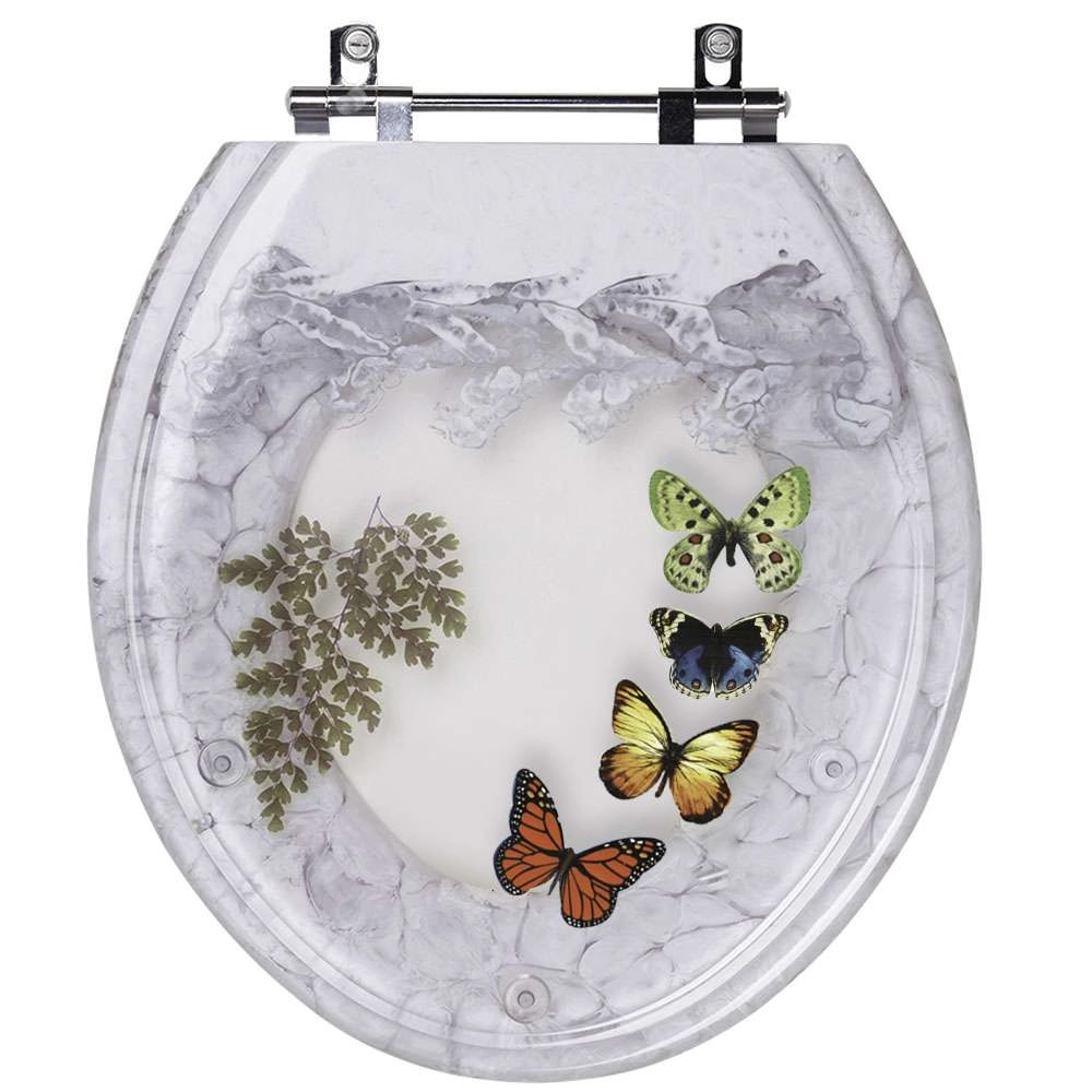 Assento Sanitário E Cesto De Lixo Decorados 4 Borboletas