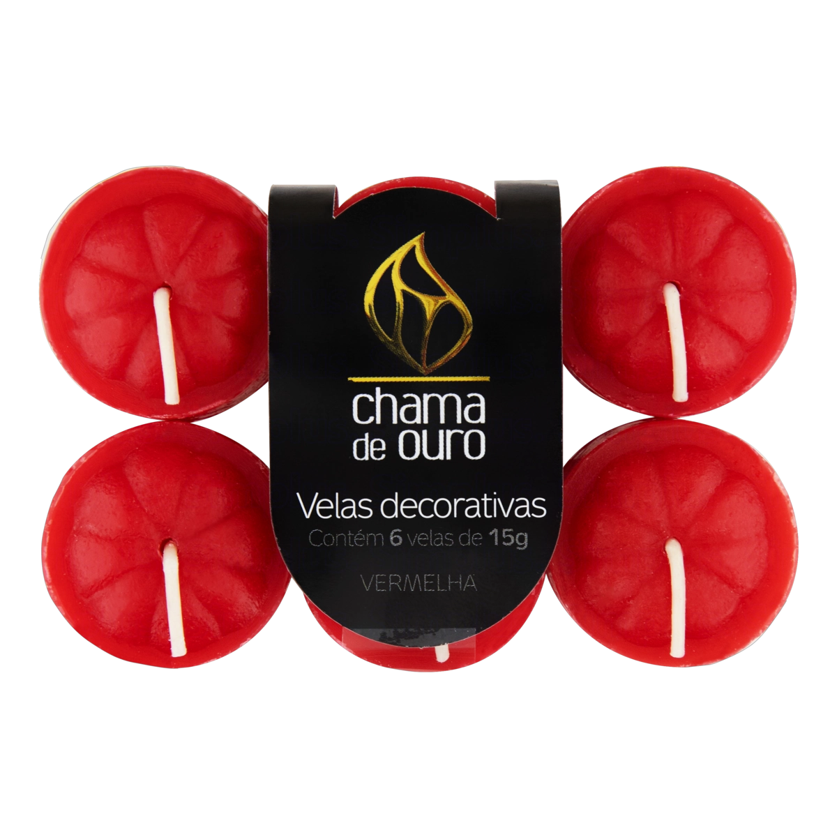 Vela Decorativa Vermelha Chama De Ouro 6 Unidades 15g Cada
